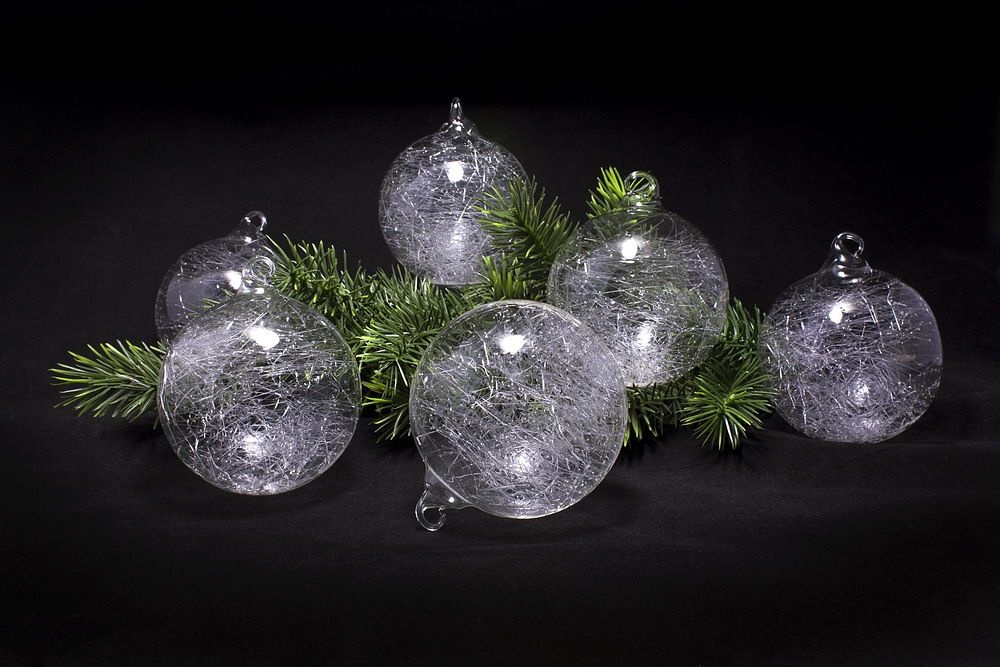 6 Schneeball-Kugeln aus Glas 8cm